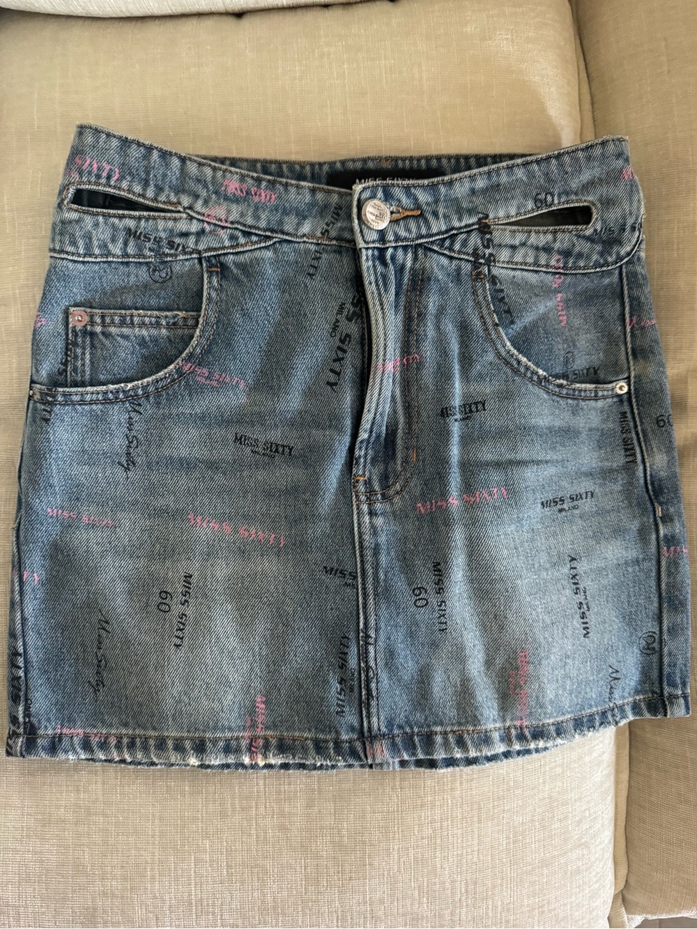 Miss Sixty Y2K Logo Print Denim Mini Skirt XS